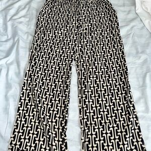 Monteau Black & Cream Link-Pattern Wide Leg Pants